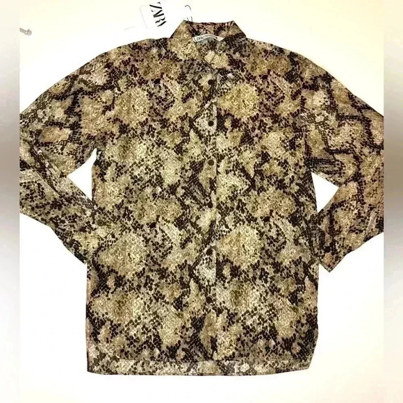 Zara Womens Animal Print Button Down Long Sleeve Shirt Size XS - Picture 8 of 9